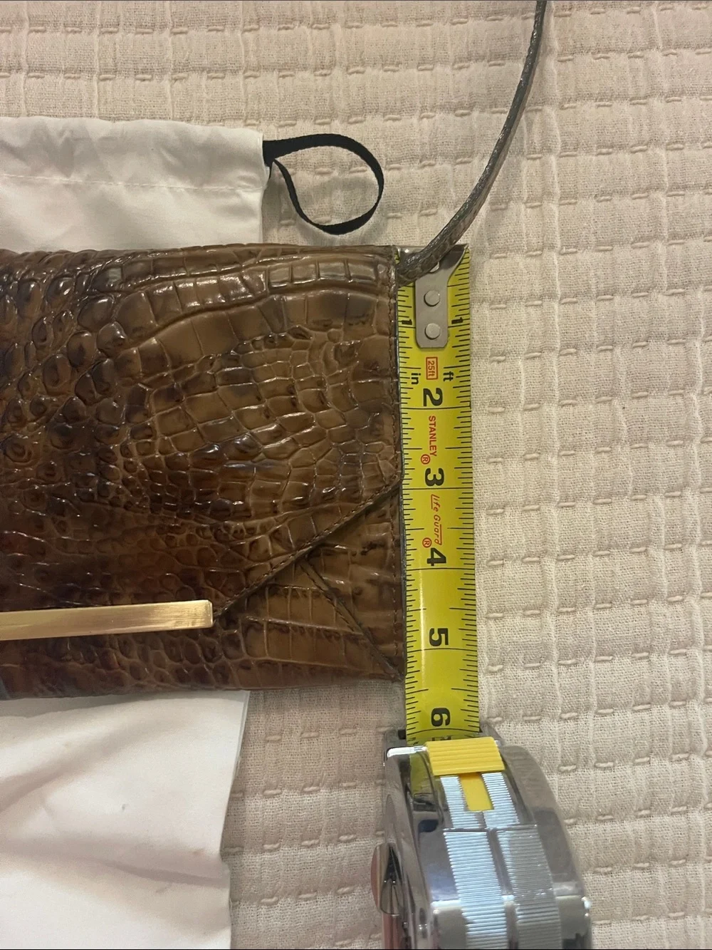 Brahmin Brown Croc-Embossed Leather Clutch with Gold Bar